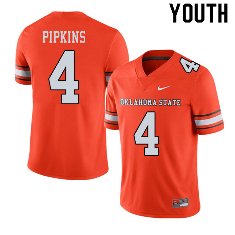 Youth #4 Lenzy Pipkins Oklahoma State Cowboys College Football Jerseys Sale-Alternate Orange
